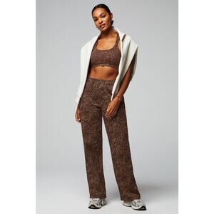 New Fabletics Cozy Fleece Wide Leg Sweatpant Cacao Spotted Animal size L